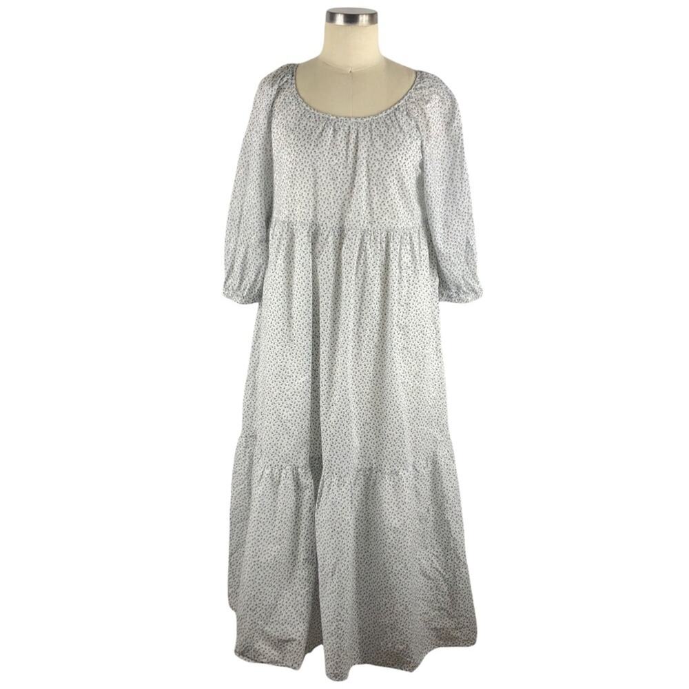 & OTHER STORIES Wide Tiered Midi Dress Size 4 Organic Cotton Boho Balloon Sleeve